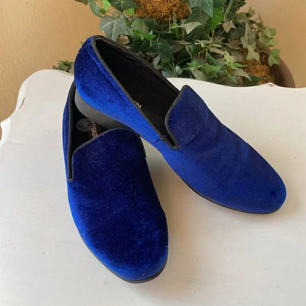 Madden Steve Madden Mens Slip-On Triumph Blue Velvet Smoking Loafers Men’s 8.5